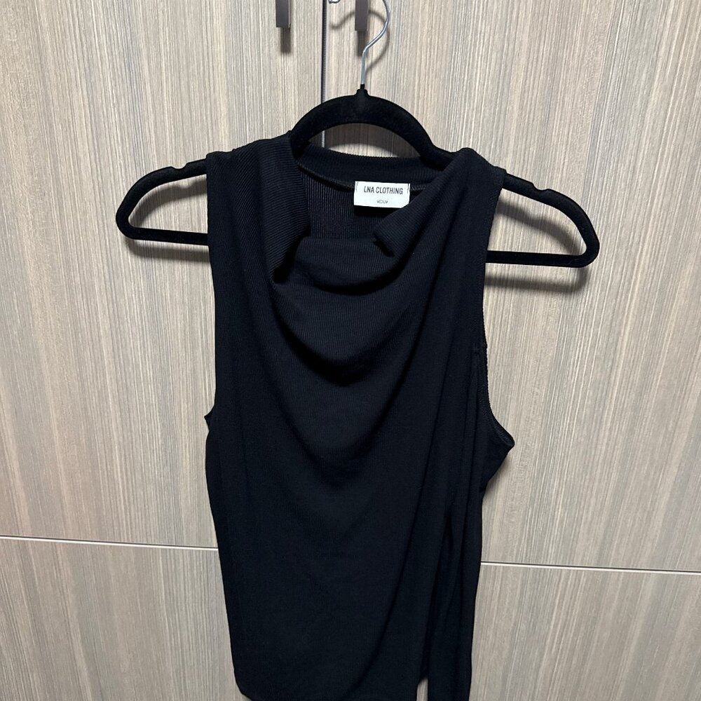 LNA Clothing Black Sleeveless Drape Neck Top – Medium